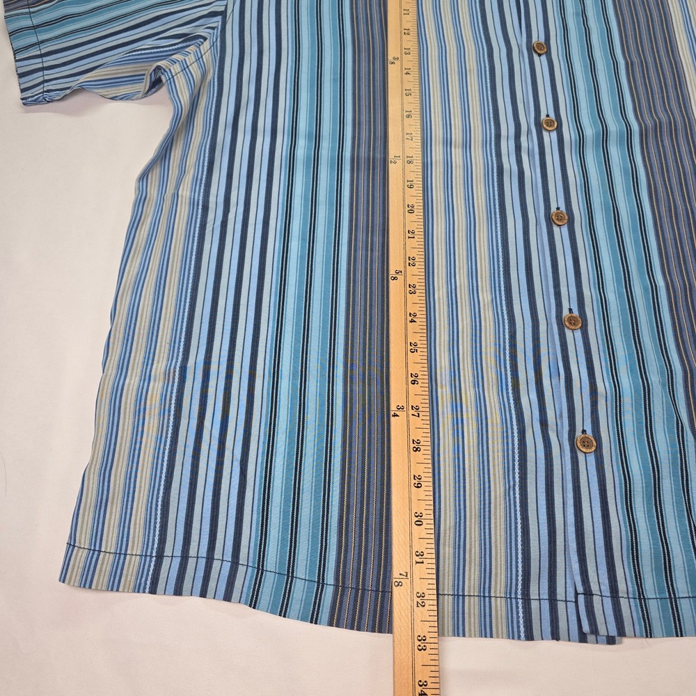 Tommy Bahama Mens XXL Blue Striped Short Sleeve Tencel Button Down Shirt - Picture 3 of 7